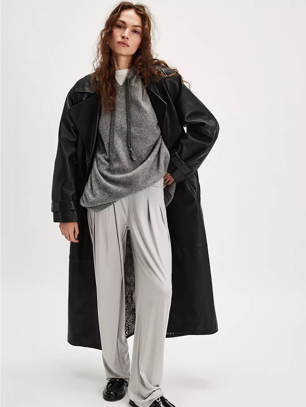 Free People x Norma Kamali Low-Rise Solid Pleated Trousers In Dove NWT Size XL